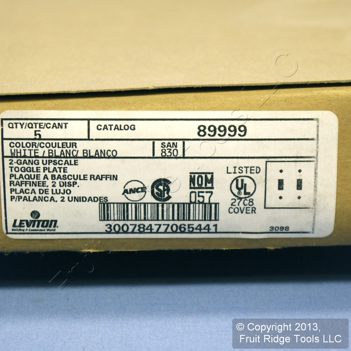 Leviton 89999 White 2-Gang Toggle Painted Metal Standard Wallplate Cover 5-pack