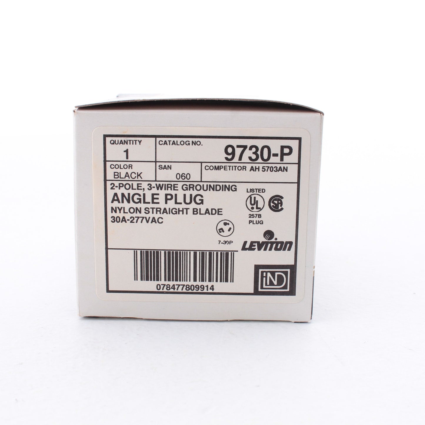 Leviton Industrial Straight Blade Right Angle Power Plug 7-30 30A 277V 9730-P