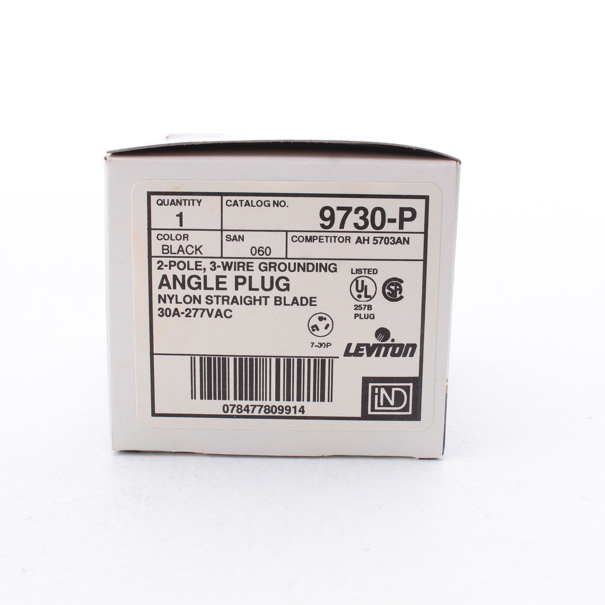 Leviton Industrial Straight Blade Right Angle Power Plug 7-30 30A 277V 9730-P