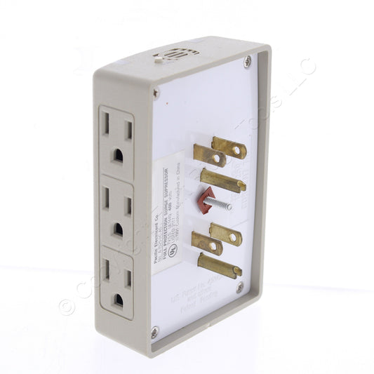 Leviton Electricord Full 3-Line Surge w/ Alarm 6 Outlet Adaptor Hug the Wall