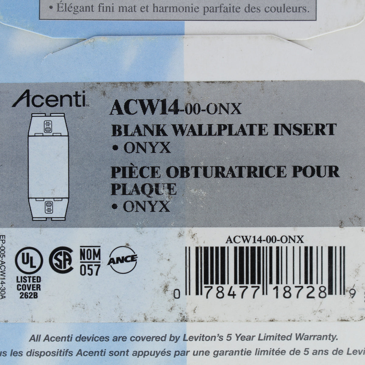 Leviton ACW14-ONX Onyx 1-Gang 1-Acenti Engineering Grade Polymer Wallplate Cover