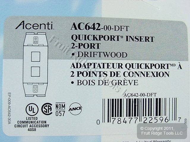 Leviton AC642-DFT Driftwood Quickport Acenti 2-Port Nylon Wallplate Insert