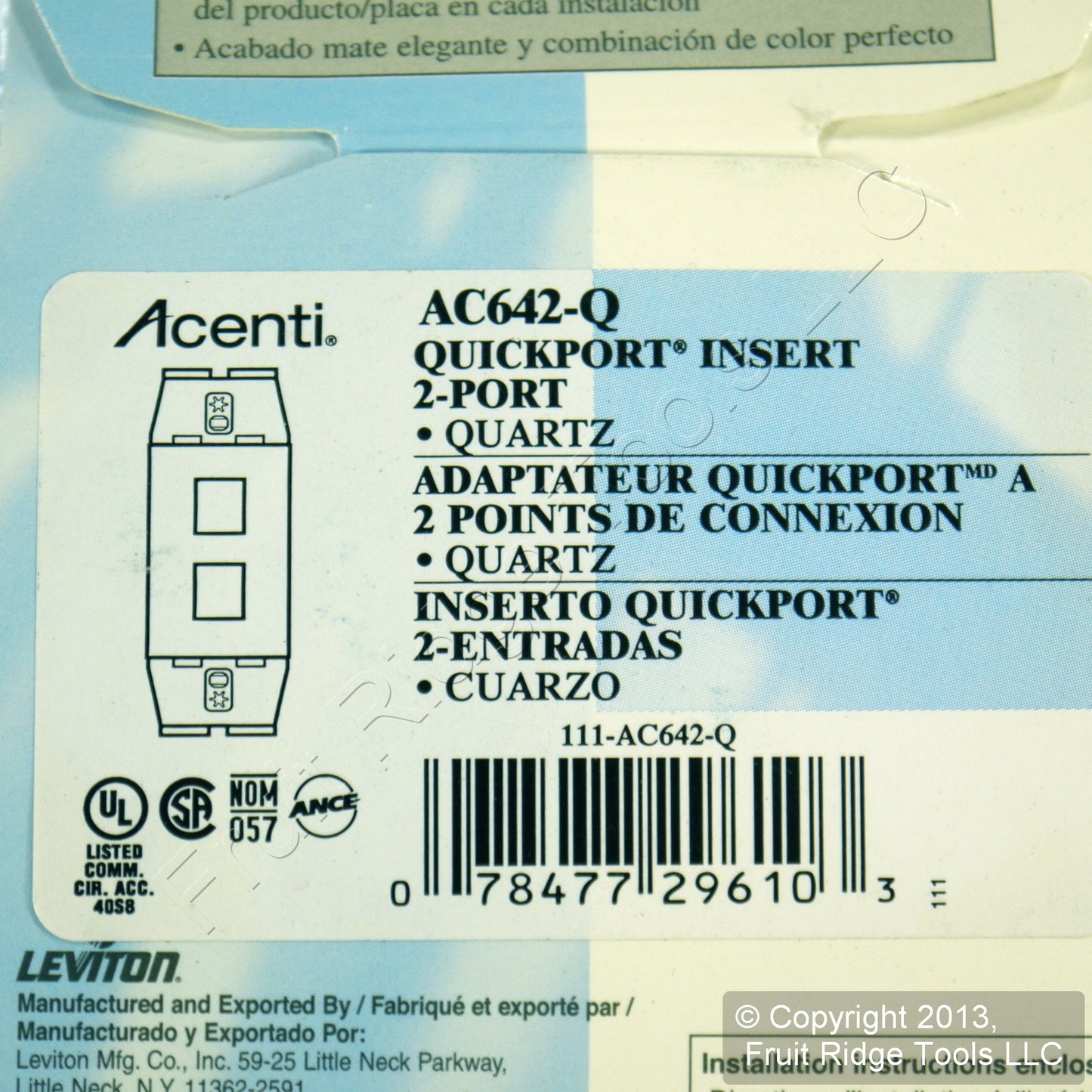 Leviton AC642-Q Quartz Acenti Quickport 1-Gang 2-Port Nylon Wallplate Insert