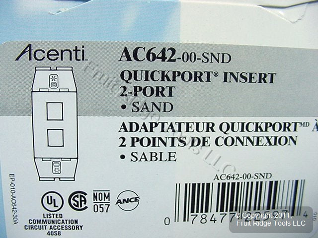 Leviton AC642-SND Sand Quickport Acenti 1-Gang 2-Port Polymer Wallplate Insert