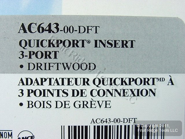 Leviton AC643-DFT Driftwood Quickport Acenti 3-Port Wallplate 1-Gang Insert