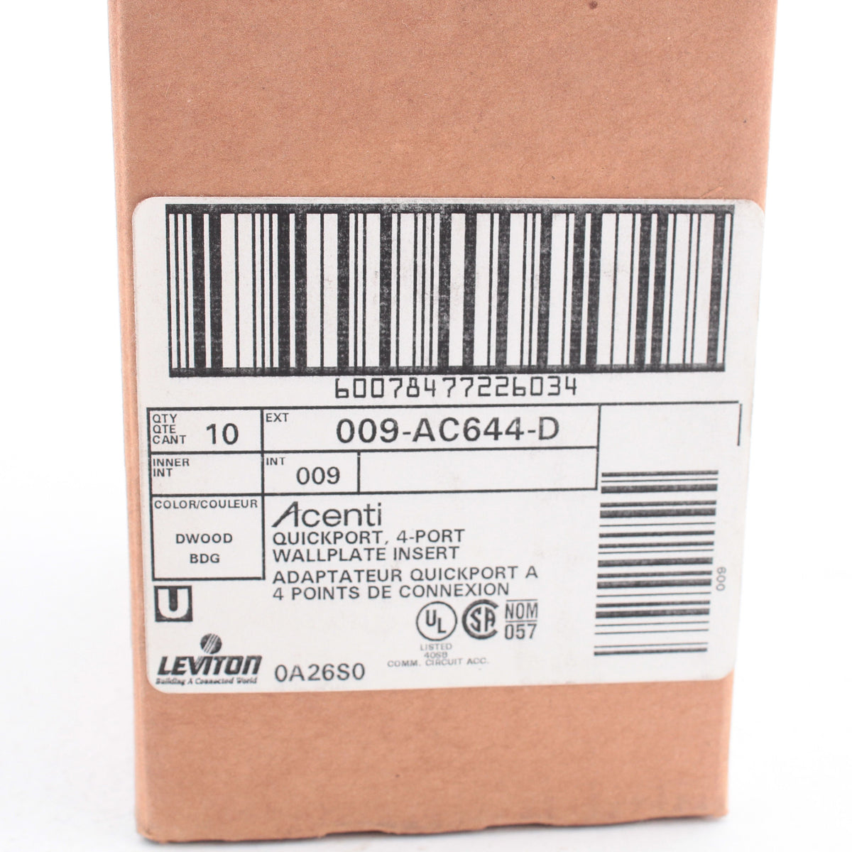 Leviton AC644-DFT Quickport Driftwood Acenti 4-Port Wallplate Inserts 10-Pack
