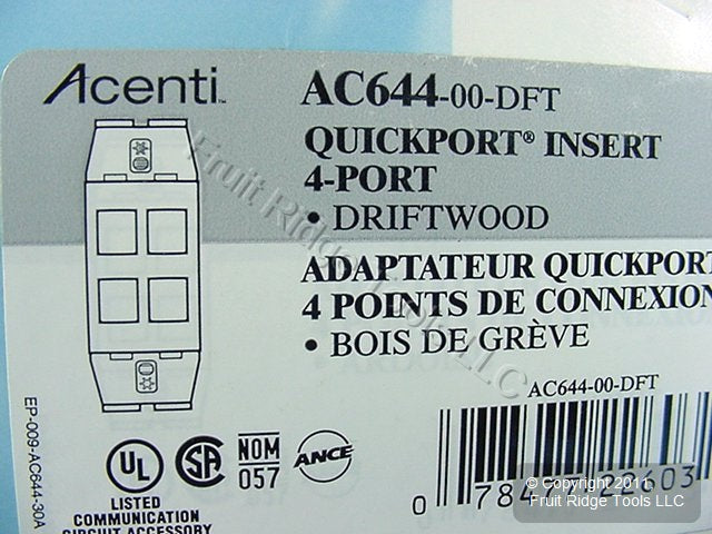 Leviton Acenti Quickport Driftwood 1-Gang 4-Port Wallplate Insert AC644-DFT