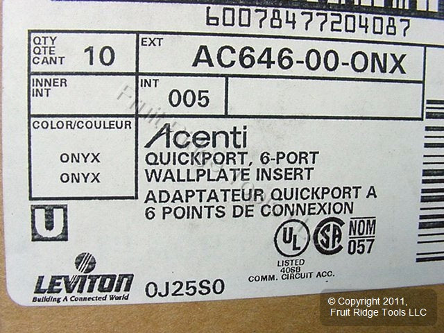 10 Leviton Quickport Onyx Black Acenti 6Port Polymer Wallplate Inserts AC646-ONX