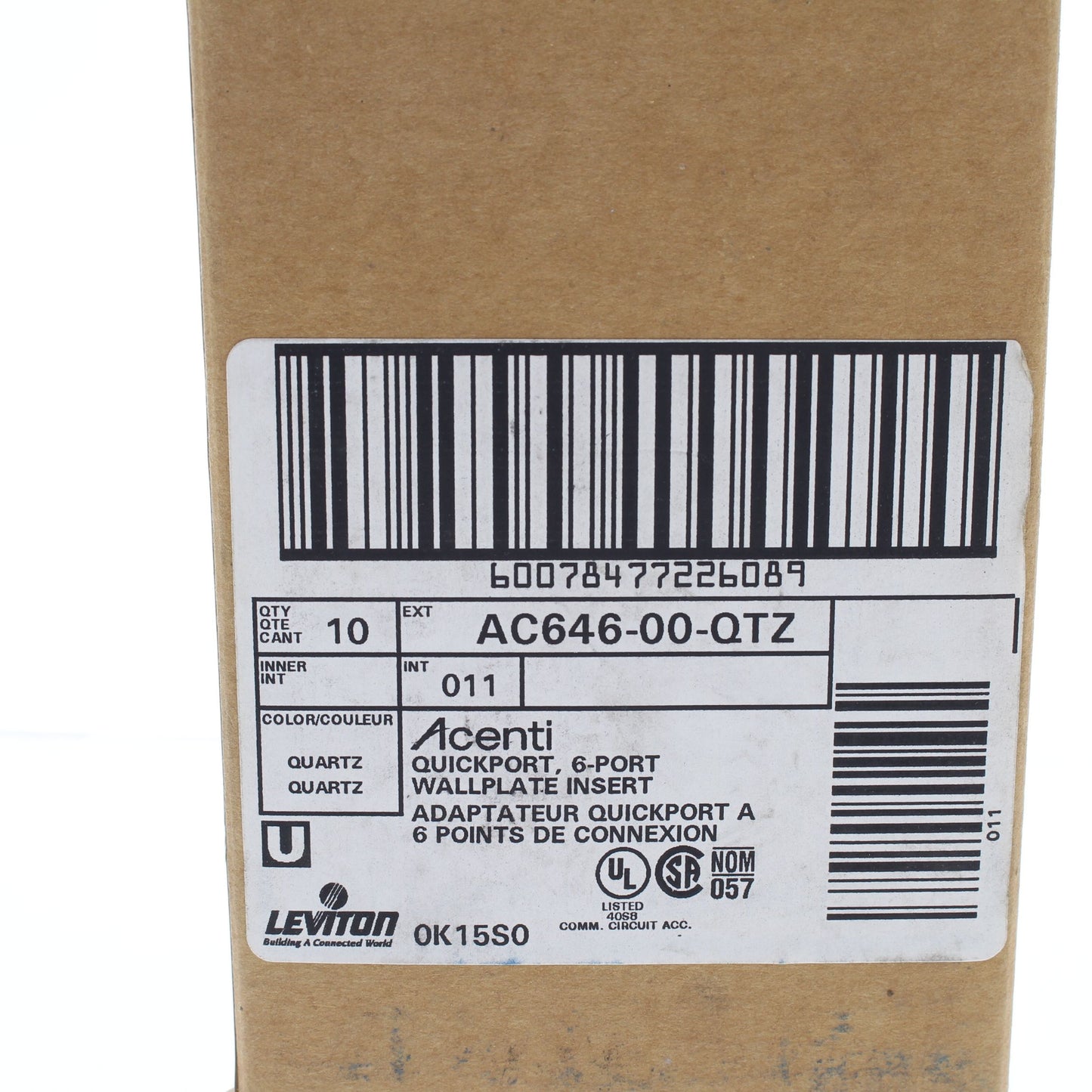Leviton AC646-QTZ Quartz 1-Gang 6-Port Quickport Wallplate Cover Inserts 10-pack