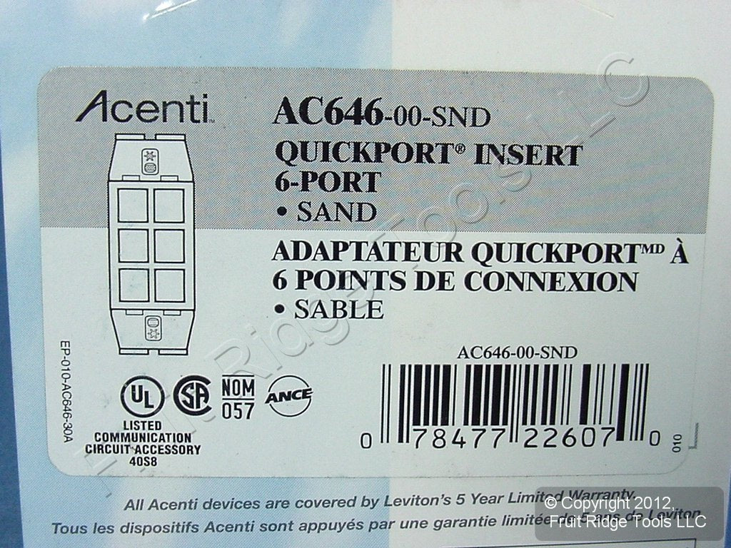 Leviton Quickport Sand Acenti 1G 6-Port Polymer Wallplate Insert AC646-SND