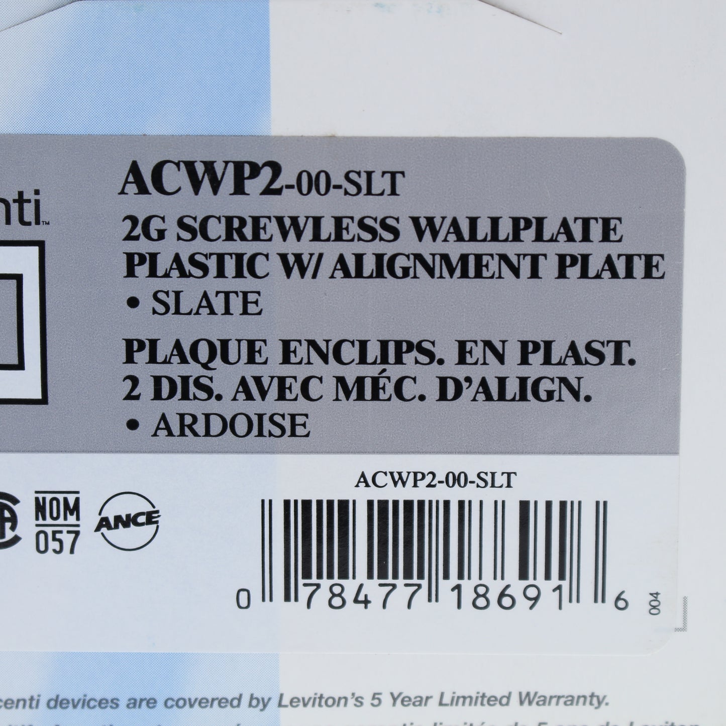 Leviton ACWP2-SLT Slate 2-Gang Acenti Engineering Grade Polymer Wallplate Cover