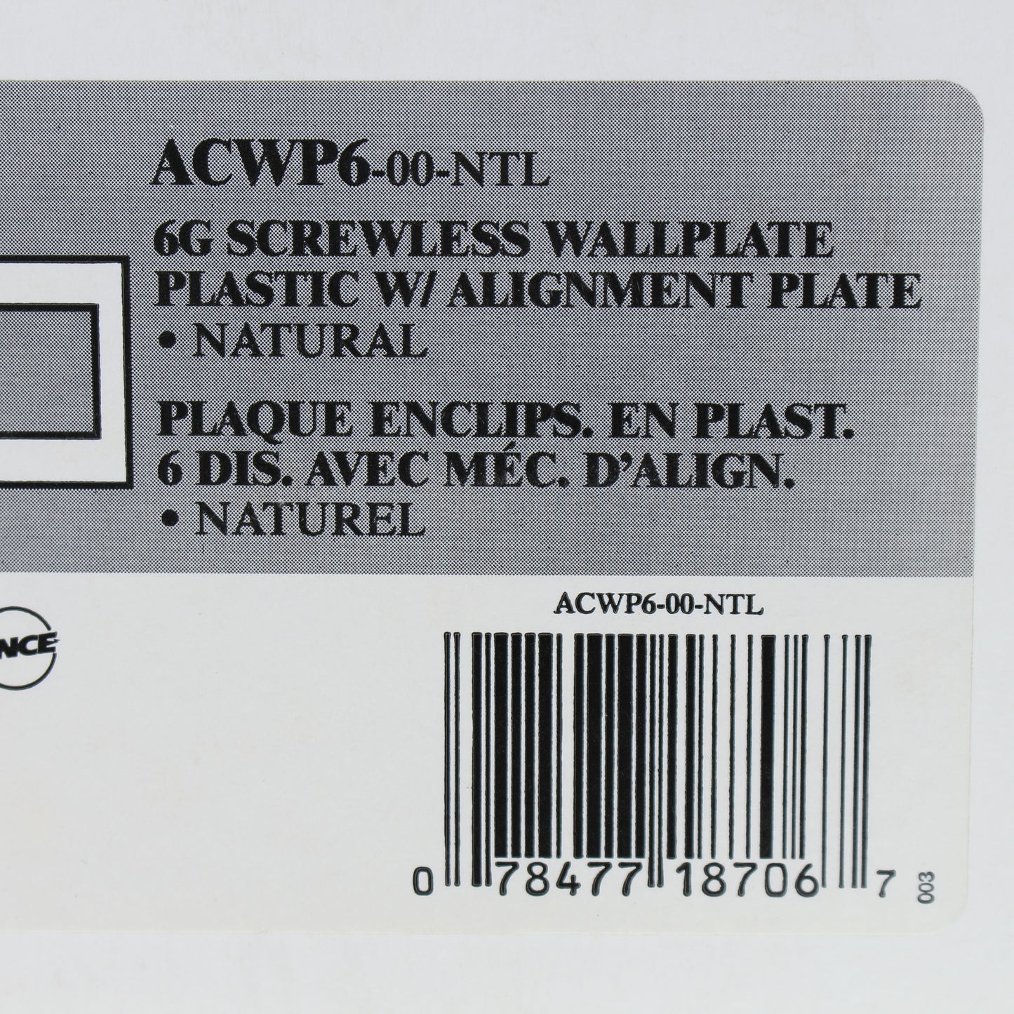 Leviton ACWP6-NTL Natural 6-Gang Acenti Screwless Wallplate with Alignment Cover
