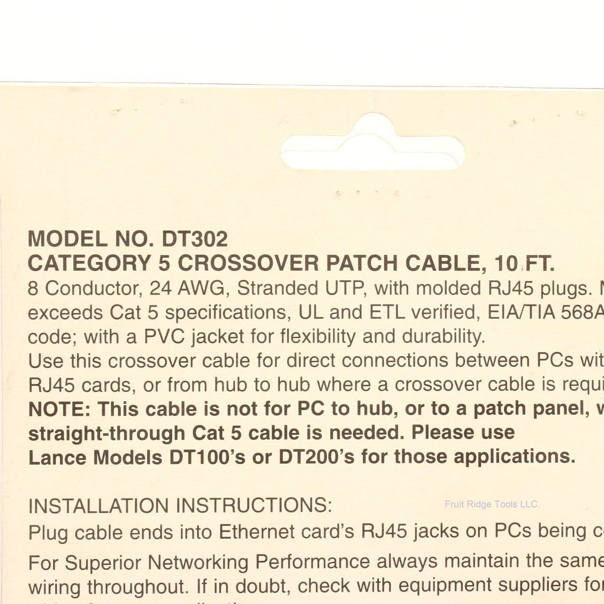 Lance Industries DT302 10' Gray Crossover Patch Cable 8-Conductor 24AWG RJ45