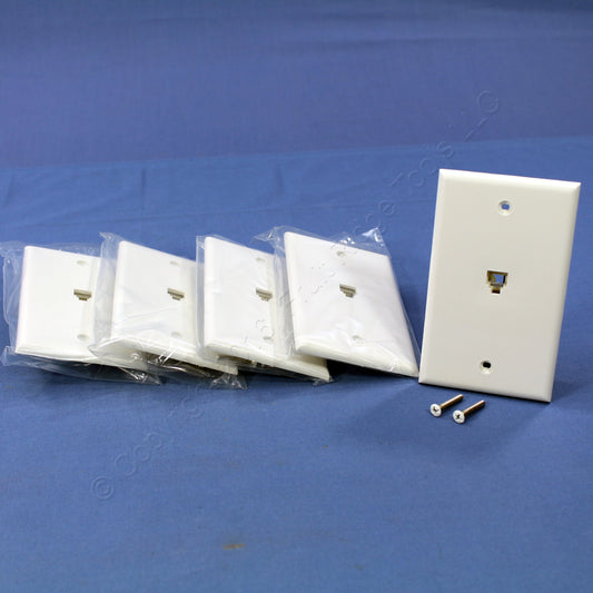 5 Leviton White 4-Wire Phone Jack Wallplates RJ11 Modular Telephone C0249-W