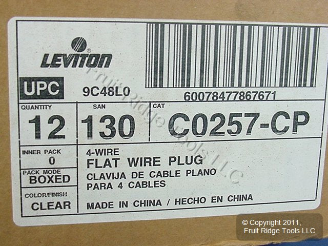 300 Leviton Telephone Flat Line Cord Plug Ends RJ11 RJ14 Modular Phone C0257-C