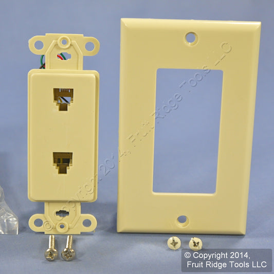 3 Leviton Ivory Decora Dual Telephone Wall Plates Duplex Phone Jacks C2447-I