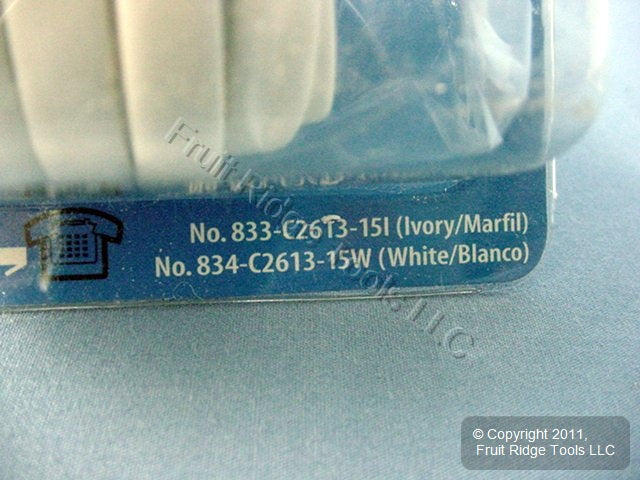 Leviton White 15' Phone Line Extension Cord 6-Wire RJ11 RJ14 RJ25 C2613-15W