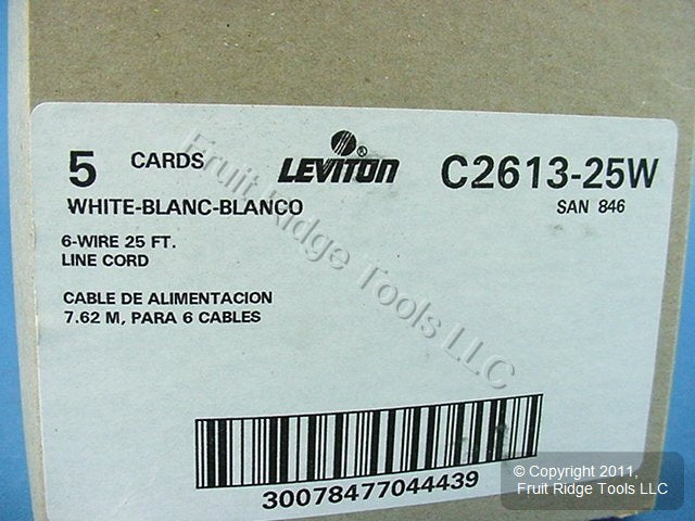 5 Leviton White 25' Phone Cords Telephone Lines 6-Wire Modular C2613-25W