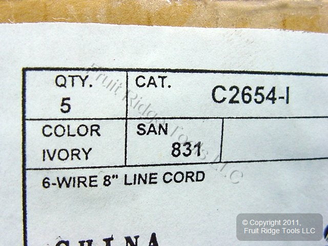 5 Leviton Ivory 8-Inch Phone Patch Cords Telephone Line 6-Wire RJ12 C2654-I