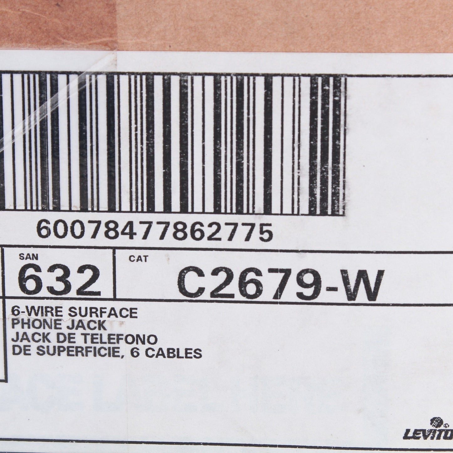 Leviton White Surface Mount Quick Connect 6-Wire Phone Jack Telephone C2679-W