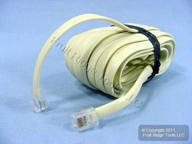 Leviton Ivory 25 Ft Flat Phone Cord Wire Telephone Line 6-Wire Modular C2685-25I