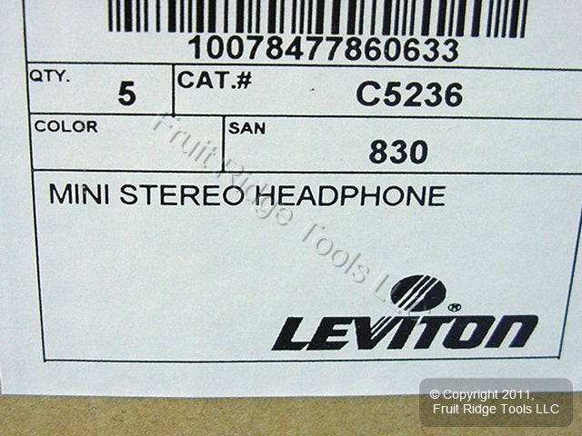 Leviton C5236 Adjustable Audio Stereo Headphones w/ Mini-Standard Adapter 5pcs