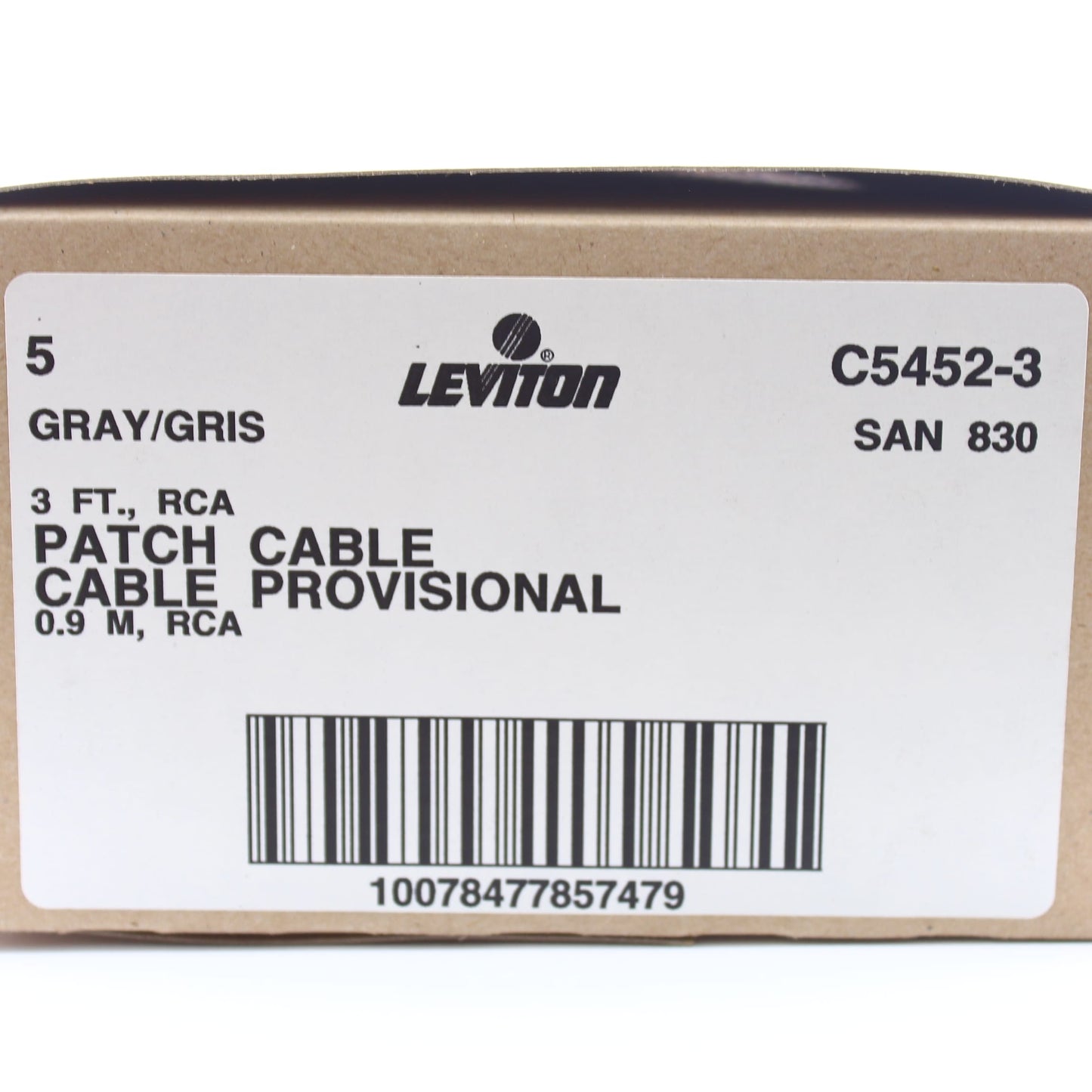 5pcs Leviton Gray 3-Foot RCA Audio Speaker Patch Cable Wires Shielded 3' C5452-3