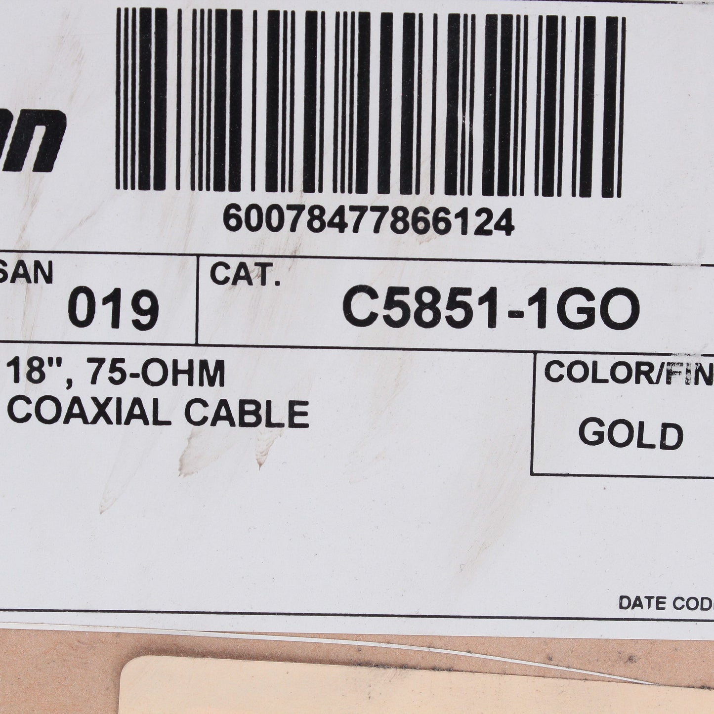 5 Leviton 18" Coaxial Video Cables w/ Gold Plug Ends F-Type C5851-1GO