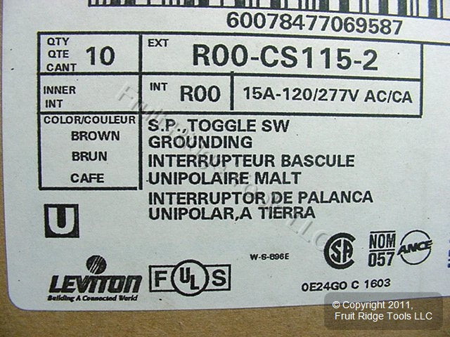 Leviton CS115-2 Brown Commercial Toggle Wall Light Switches 15A 10-Pack