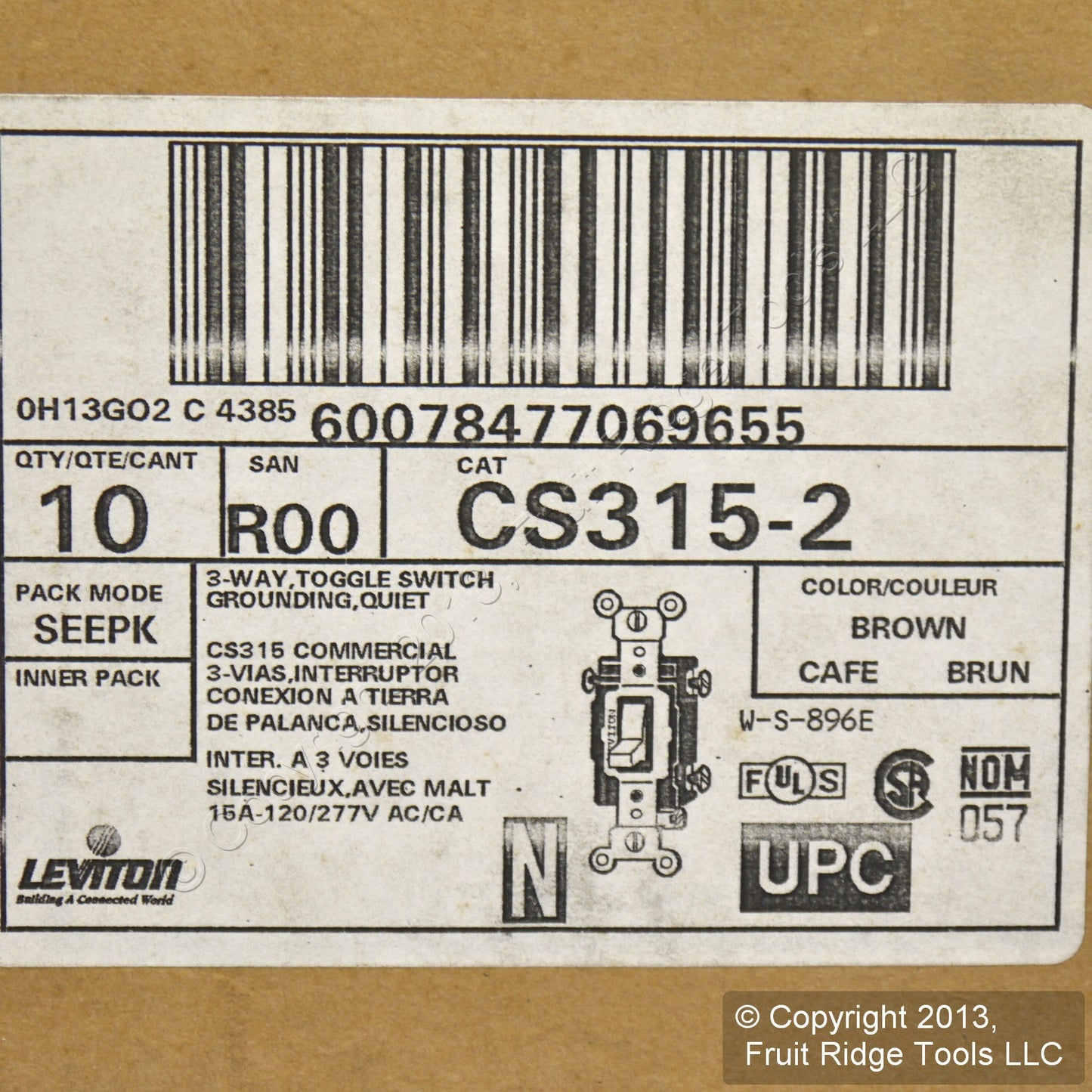 Leviton CS315-2 Brown 3-Way Commercial Toggle Wall Light Switches 15A 10-Pack