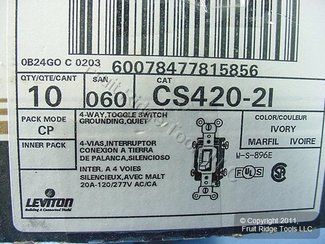 Leviton CS420-2I Ivory 4-Way Commercial Toggle Wall Light Switches 15A 10-Pack