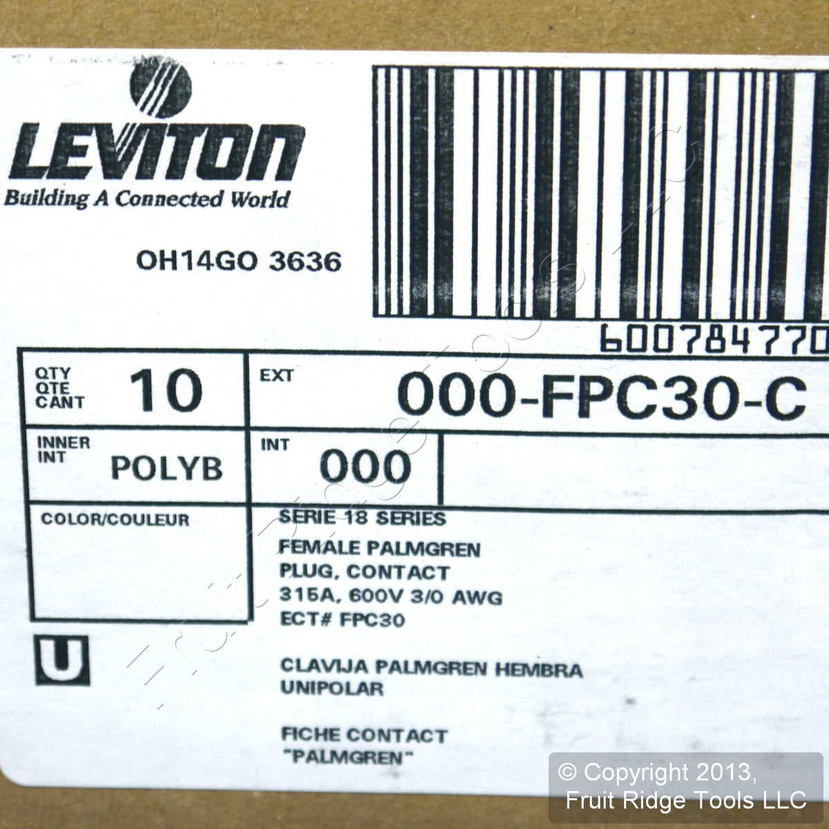 10 Leviton 18 Series Cam Palmgren Plug 315A 600V FPC30
