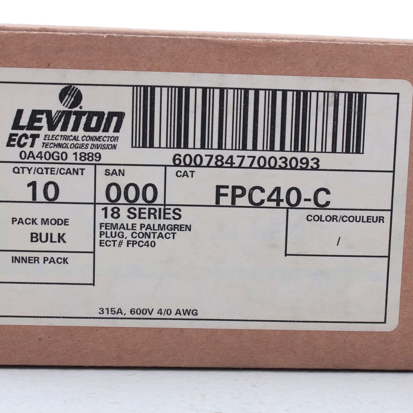 Leviton FPC40-C 18 Series Cam Plug Contact 315A 600V 10-Pack