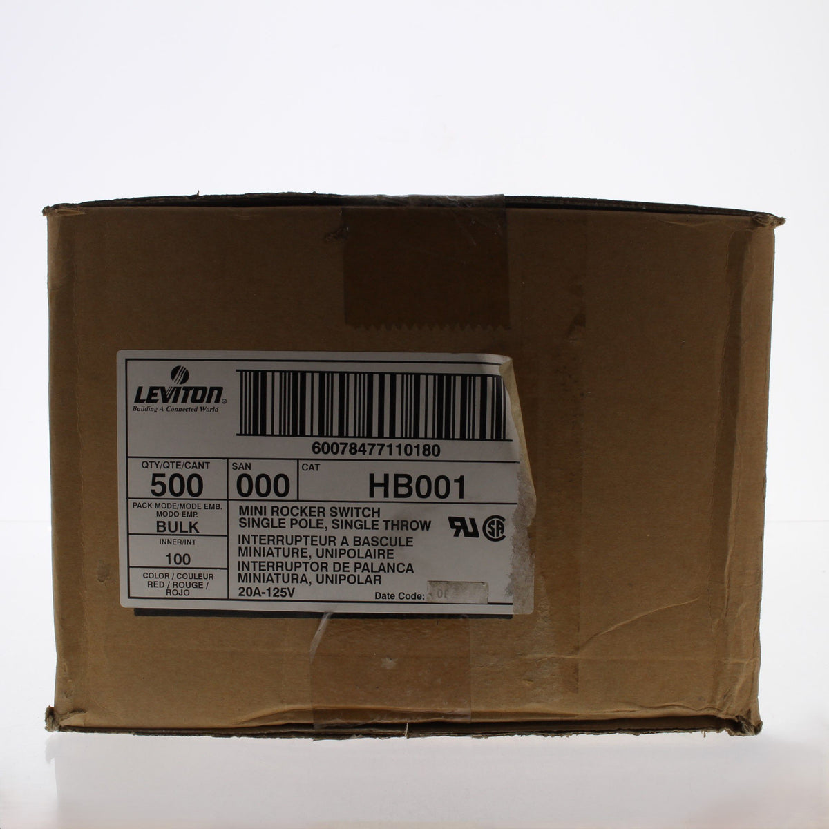 Leviton HB001-1 White Snap-In Mini Rocker Panel Switches On/Off 20A 125V 500pcs