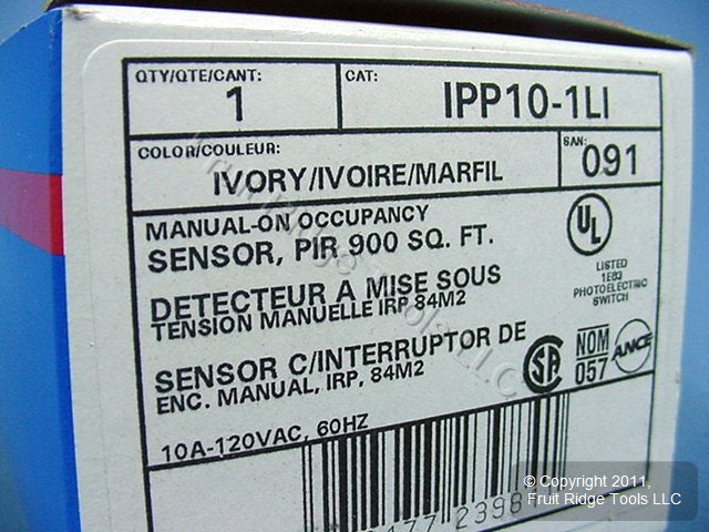 Leviton IPP10-1LI Ivory Manual-ON Motion Sensor Occupancy Switch 800W 900 sq ft