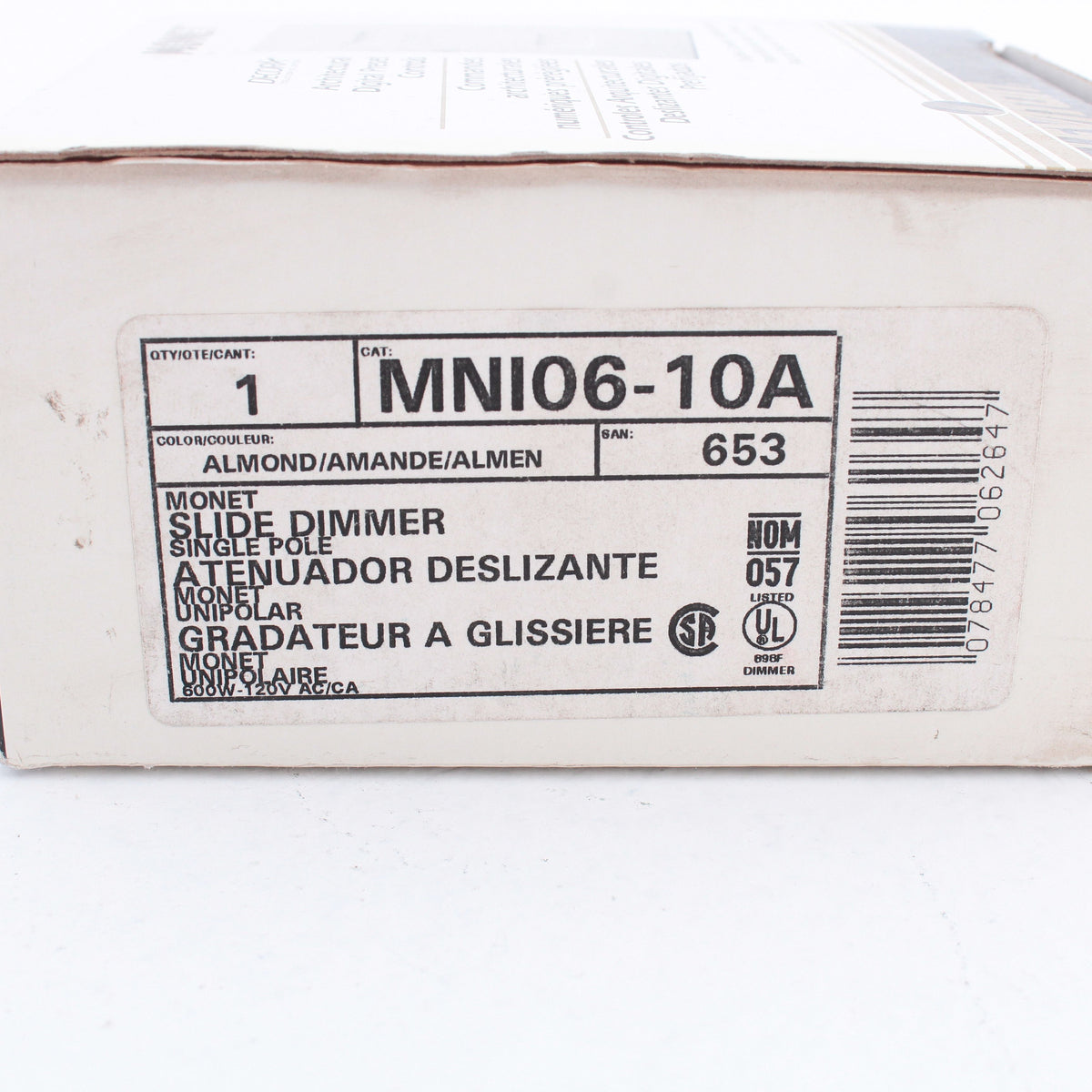 Leviton MNI06-10A Almond Monet Slide Dimmer Switch 600W Incandescent