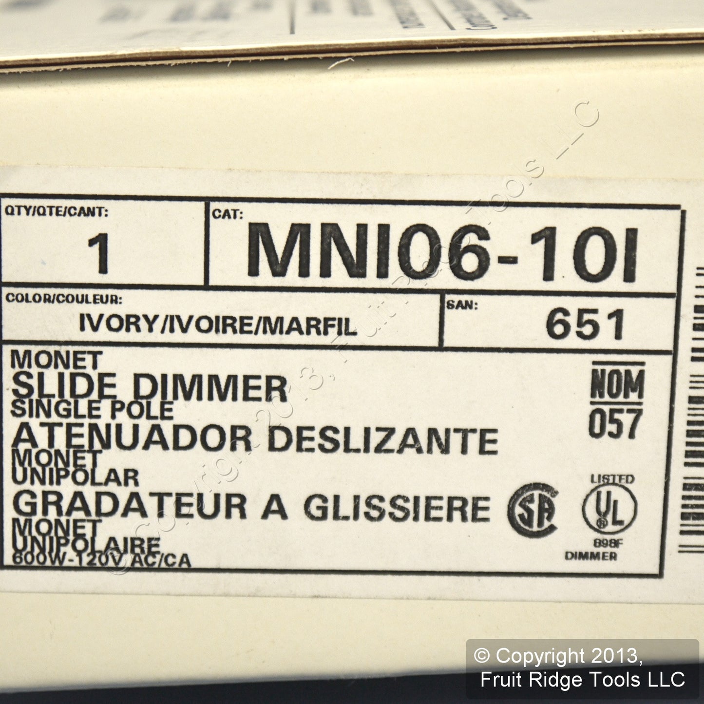 Leviton MNI06-10I Ivory Monet Slide Dimmer Switch 600W Incandescent