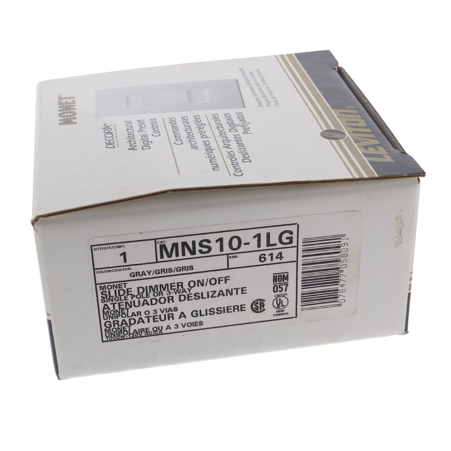 Leviton MNS10-1LG Gray Scene Monet On/Off Non-Dimming Switch Narrow Fin 1000VA