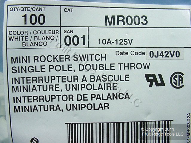 Leviton MR003 Double Throw Snap-In Mini Rocker Panel Switches On/Off 10A 100pcs