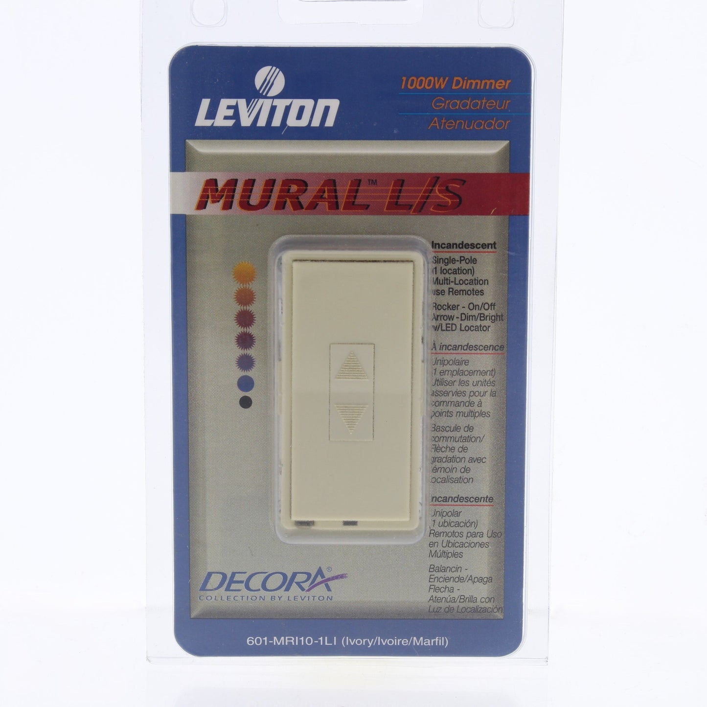 Leviton MRI10-1LI Ivory Mural Decora Light Dimmer Switch Multi-Way 1000W Preset