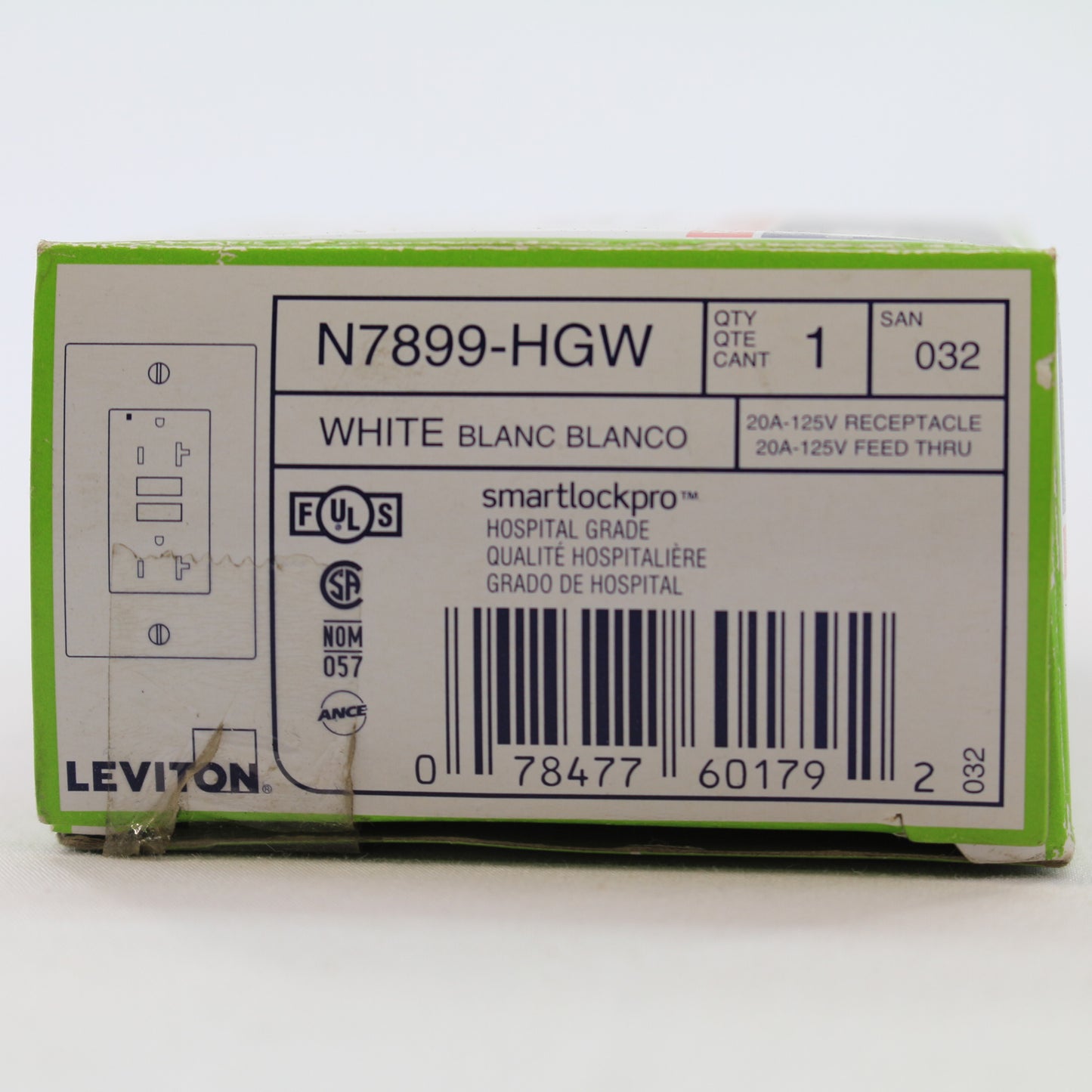 Leviton N7899-HGW White Hospital Grade 20A-125V Receptacle