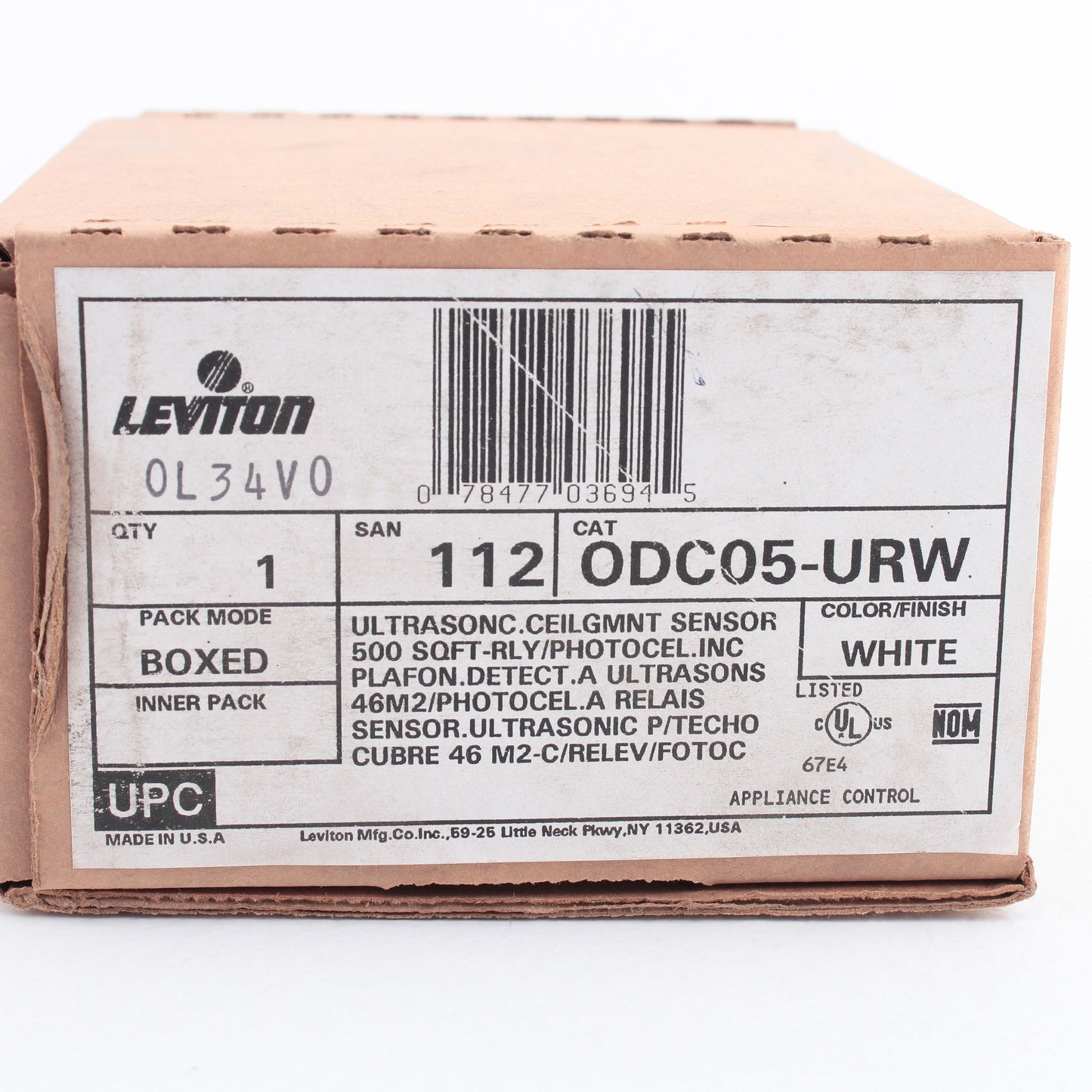 Leviton Dual RELAY White Ultrasonic 180? Ceiling Motion Sensor 500sq ft ODC05-UR