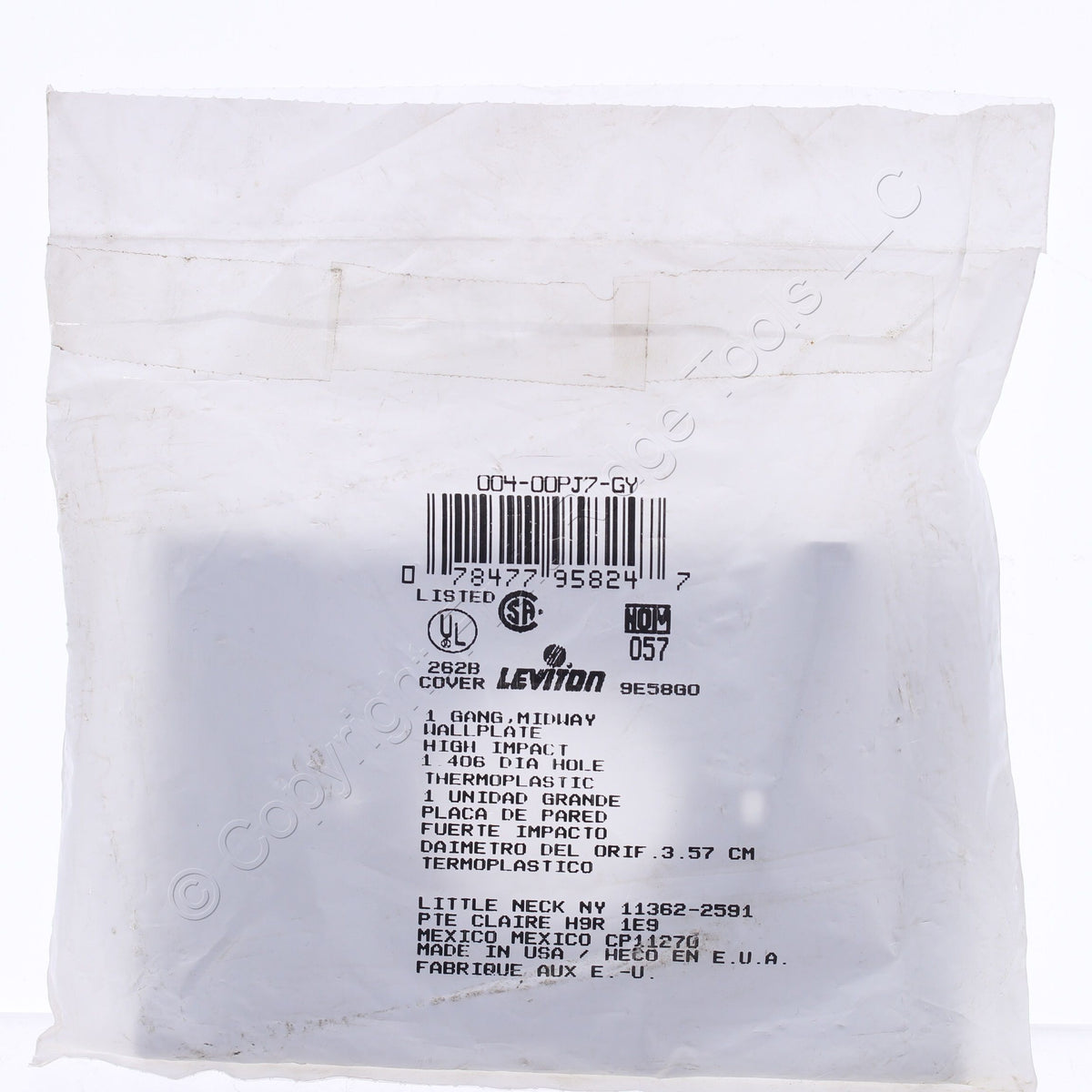 Leviton PJ7-GY Gray 1-Gang 1.406in. Outlet Unbreakable Midway Wallplate Cover