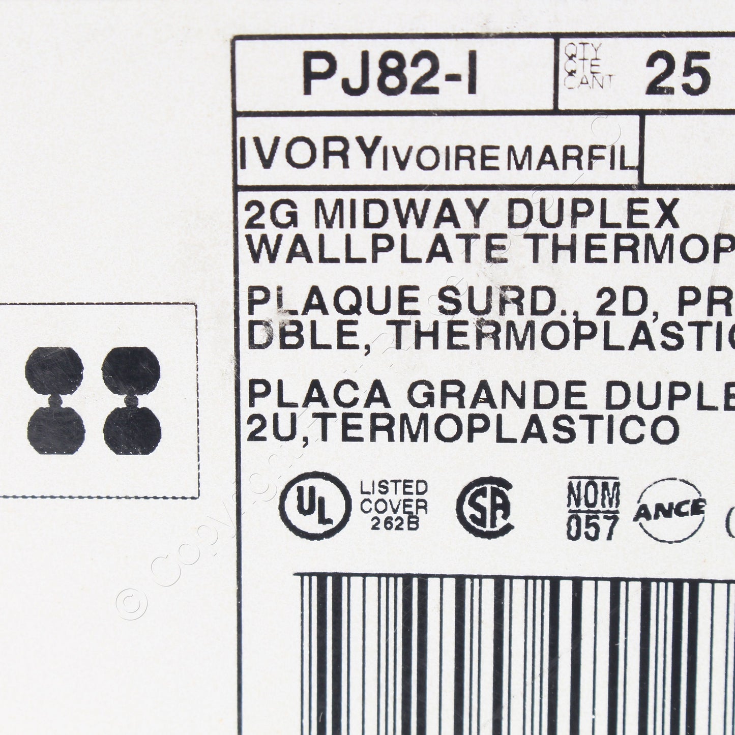 Leviton PJ82-I Ivory 2-Gang Duplex Outlet Unbreakable Midway Wallplates 25pcs