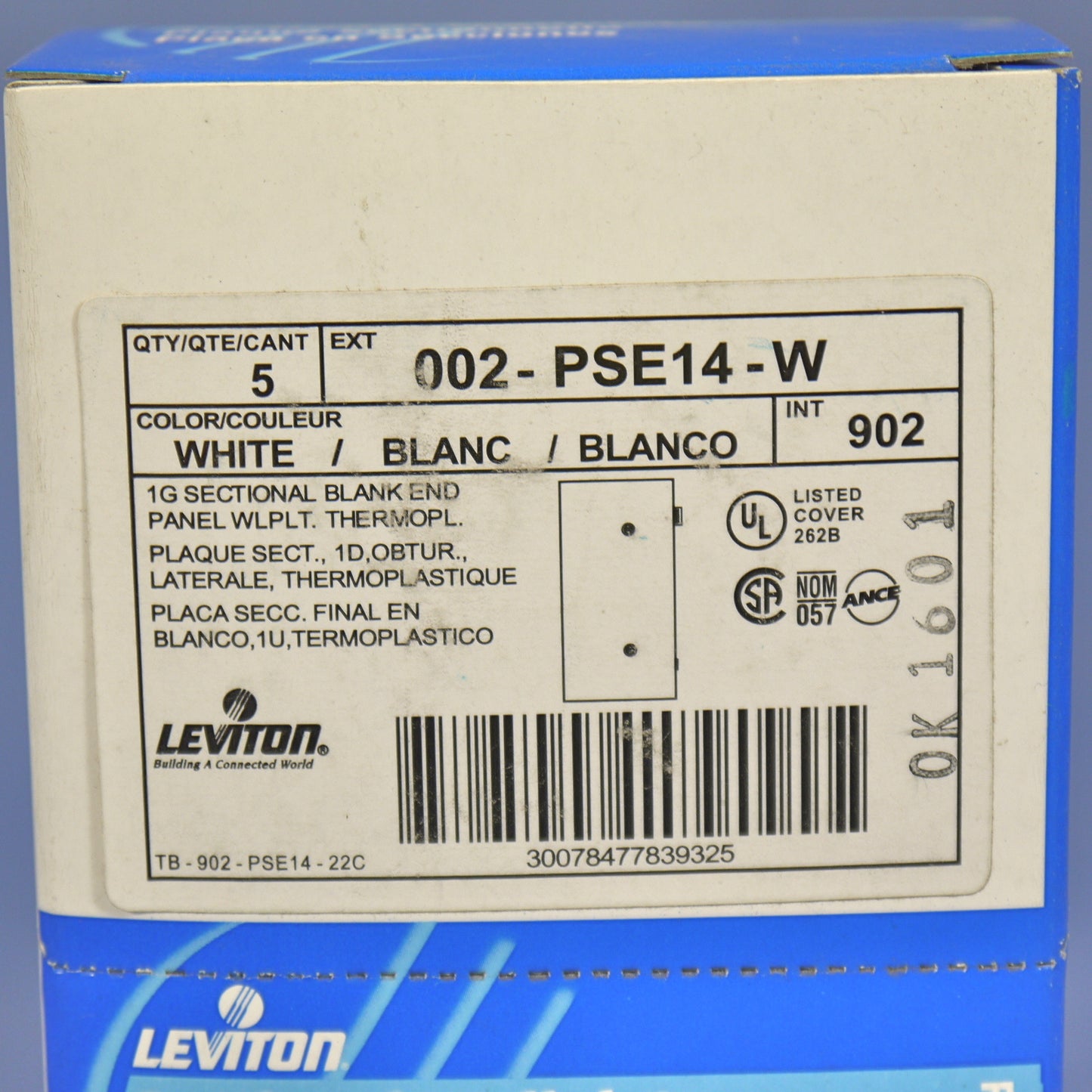 Leviton PSE14-W White 1-Gang Unbreakable Blank Sectional Cover Strap Mount 5pcs