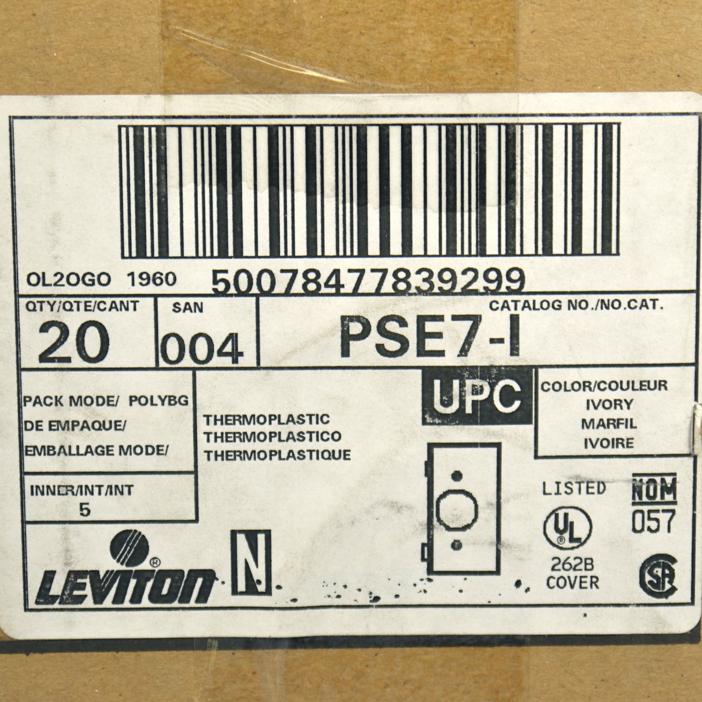 Leviton PSE7-I Ivory 1-Gang 1.406" Outlet Unbreakable Sectional Wallplate 20pcs