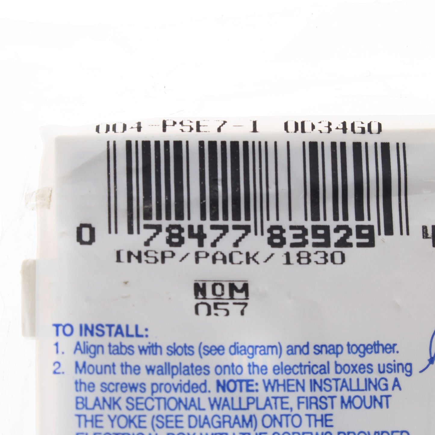 Leviton PSE7-I Ivory End Sectional Receptacle Nylon Wallplate 1.406" Outlet