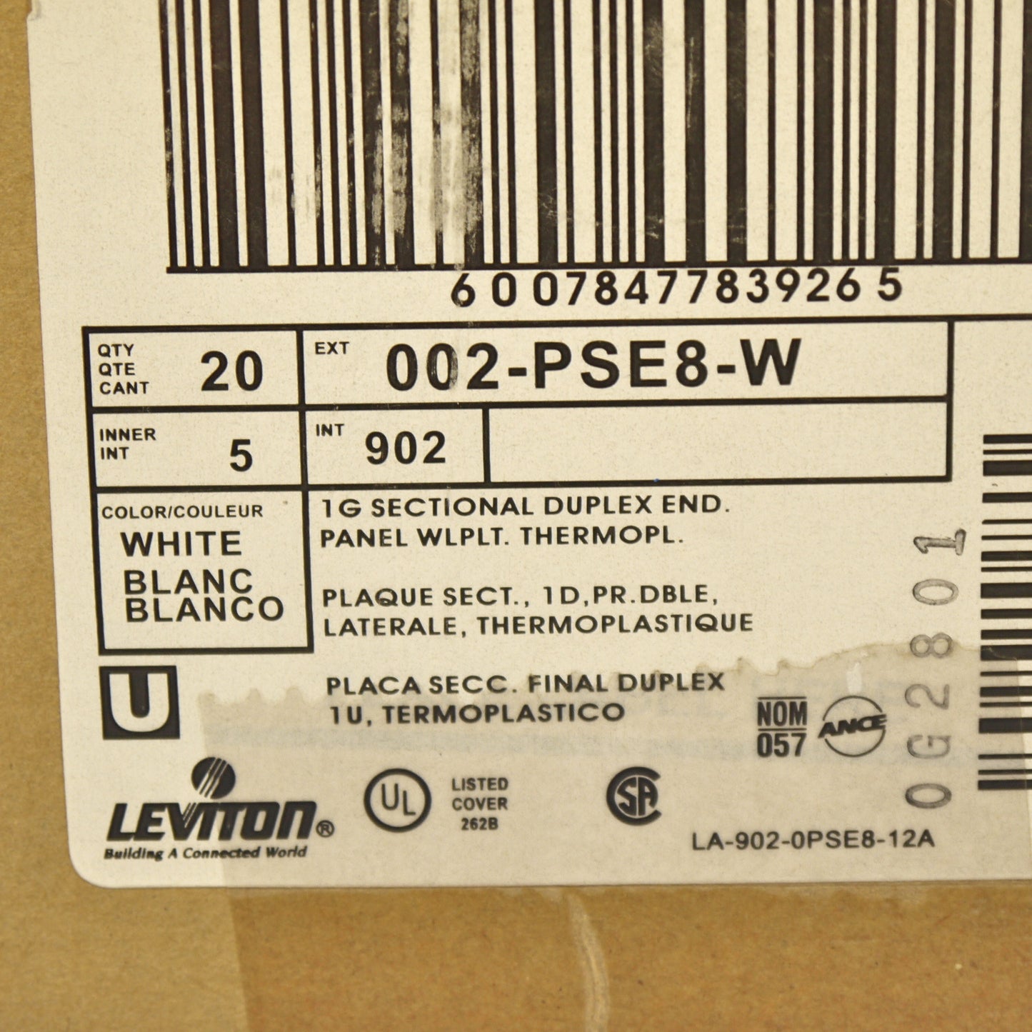 Leviton PSE8-W White 1-Gang Unbreakable Duplex Sectional Wallplate Cover 20-pack