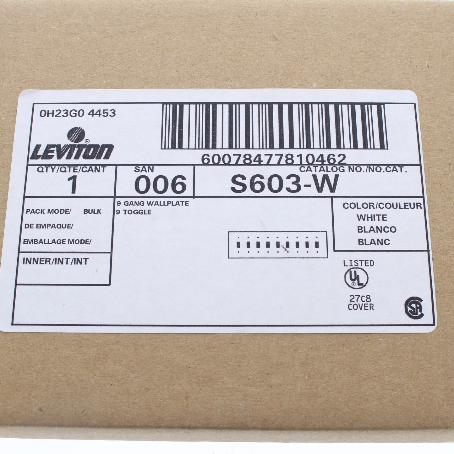 Leviton S603-W White 9-Gang Painted Steel Metal Toggle Switch Cover Wall Plate