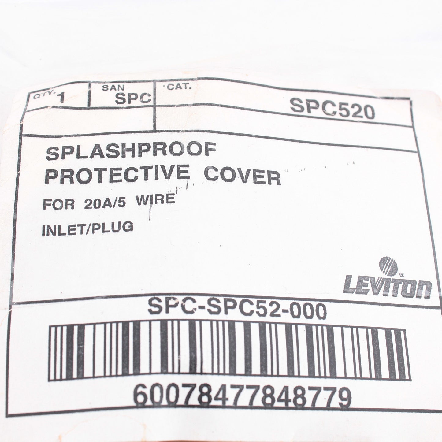 Leviton SPC520 Splashproof Pin & Sleeve Inlet Cover Cap 20A 5-Wire